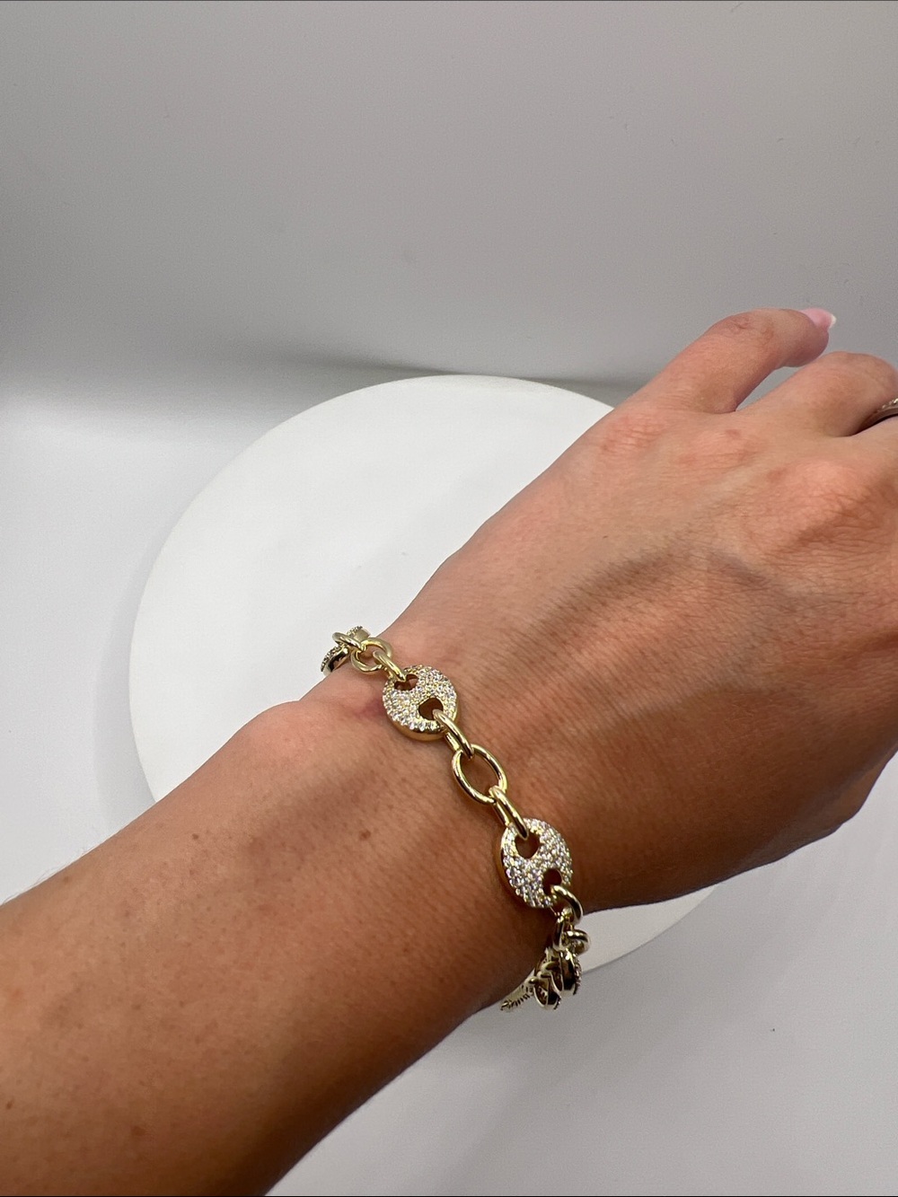 142. 18k Gold Filled Crystal Link Bracelet 7” - 9”